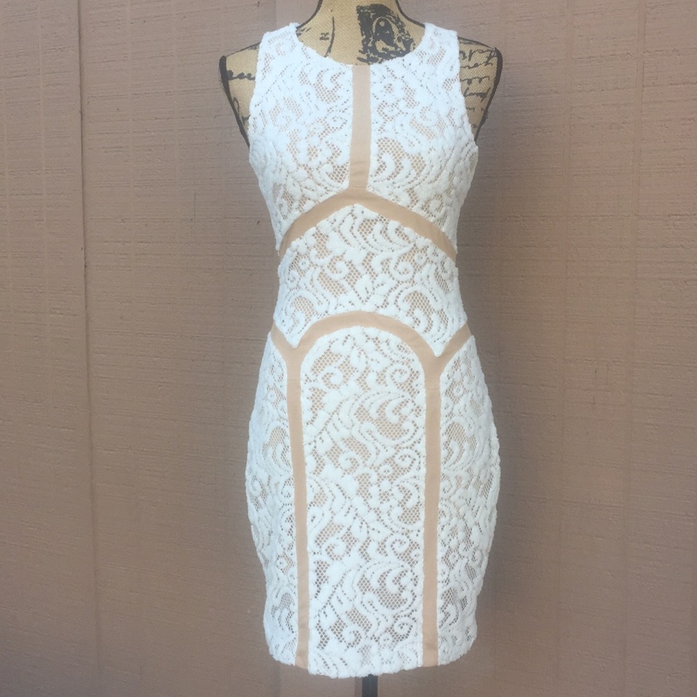 Sz S Ark & Co White Beige Sleeveless Dress EUC